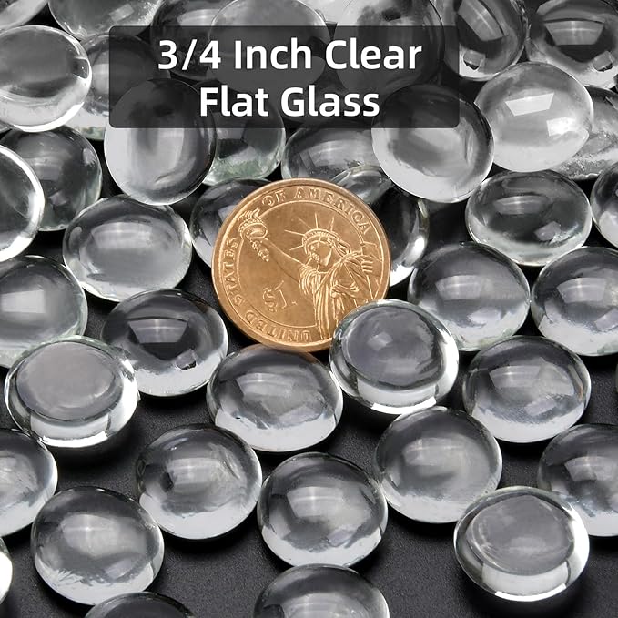 2LB Clear Flat Glass Marbles for Vases, Gemstone Beads Vase Filler Decorative Glass Pebbles for Fish Tank, DIY Crafts, Aquarium Decor Rocks
