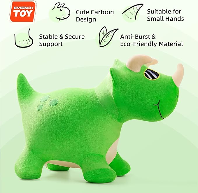 EVERICH TOY Bouncy Horse Dinosaur Toys, Inflatable Bouncing Animal Hopping Toys, Outdoor Indoor Ride on Bouncer, Boys Girls Birthday Gift for 18 Month 2 3 4 5 6 Year Old Kid- Plush Dinosaur Toy