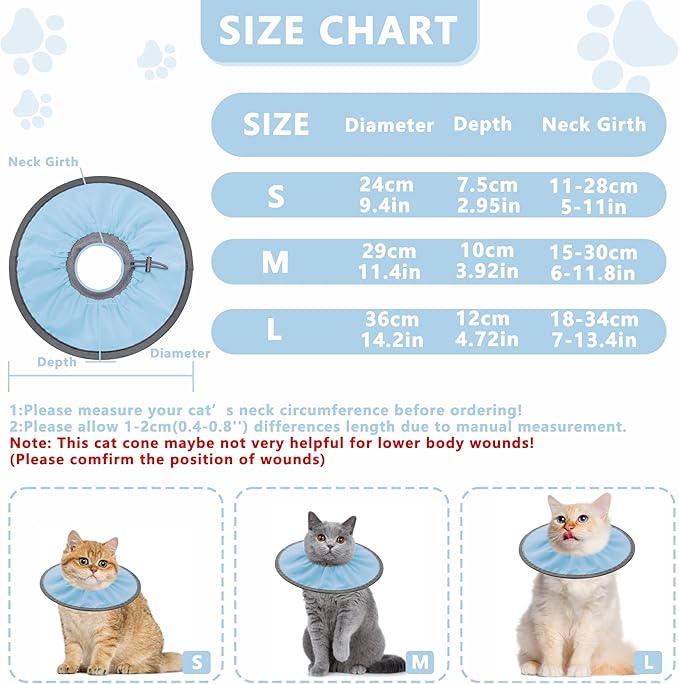 Lightweight Cat Cone Collar Soft, Soft Comfortable Cat Recovery Collar After Surgery, Elizabethan E Collar for Cats, Cone for Cats to Stop Licking (Baby Blue, Medium)