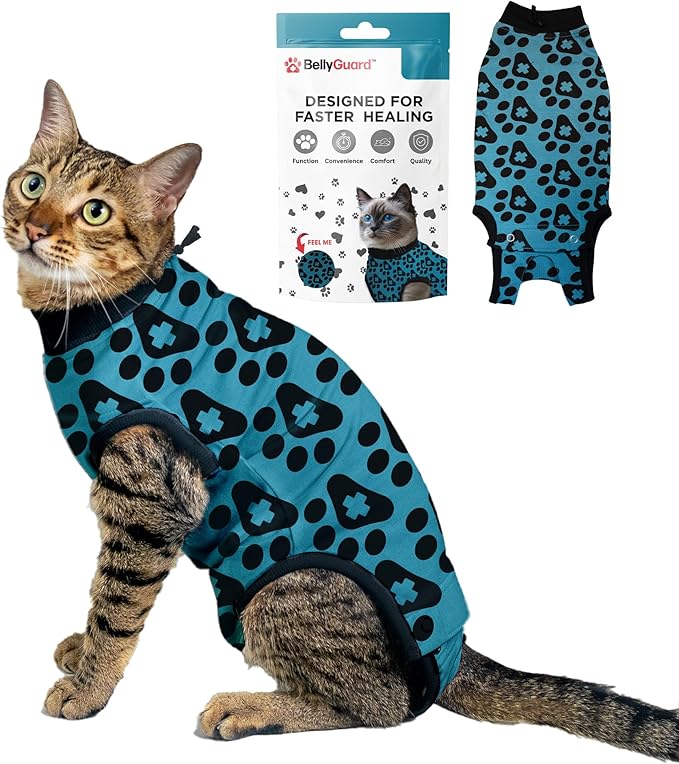 Bellyguard Cat Recovery Suit Female and Male, Comfy Onesie After Surgery, Kitten Clothes for Post-Op Care, Neuter and Spay Healing Outfits for Cats Only – Comfortable Kitten and Adult Cone Alternative