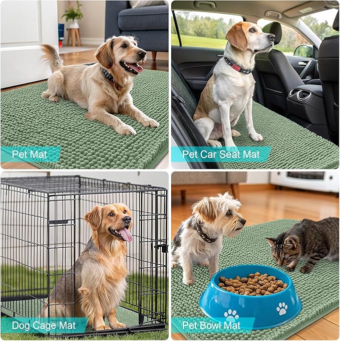 OLANLY Dog Door Mat for Muddy Paws 59x20, Absorbs Moisture and Dirt, Absorbent Non-Slip Washable Doormat, Quick Dry Chenille Mud Mat, Entry Indoor Entryway Carpet for Inside Floor, Olive Green