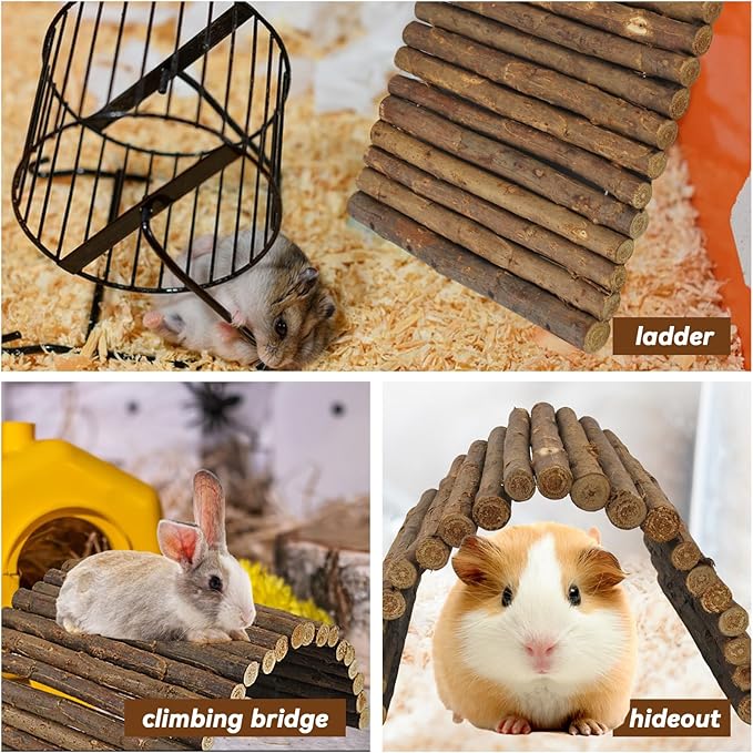 kathson Wooden Hamster Bridge,Guinea Pig Wood Ladder Bendable Tunnel Hideout Hut Small Animal Climbing Toys for Ferret Hedgehog Chinchilla Mice Rat Gerbil Baby Rabbit(15.7 x 6.0 in)