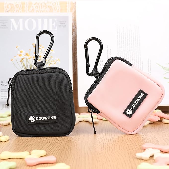 Dog Treat Pouch 2 PCS, Waterproof Small Dog Treat Bag for Leash, Hands Free Dog Walking Bag with Carabiner, Dog Poop Bag Holder for Pet Puppy Travel or Outdoor Use, Zipper Closure to Avoid Spilling