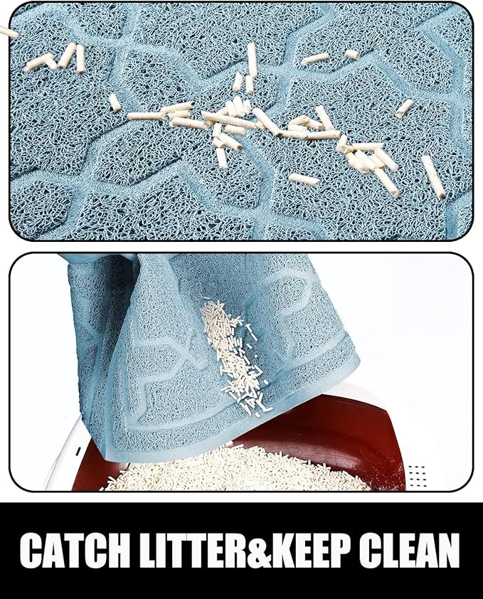 Yimobra Cat Litter Mat, 24"x20" Litter Mat with Litter Lock Mesh, Soft Cat Litter Mat Litter Trapping Mat, Easy to Clean, Non-Slip, Water Resistant, Litter Free Floors, Tea Blue