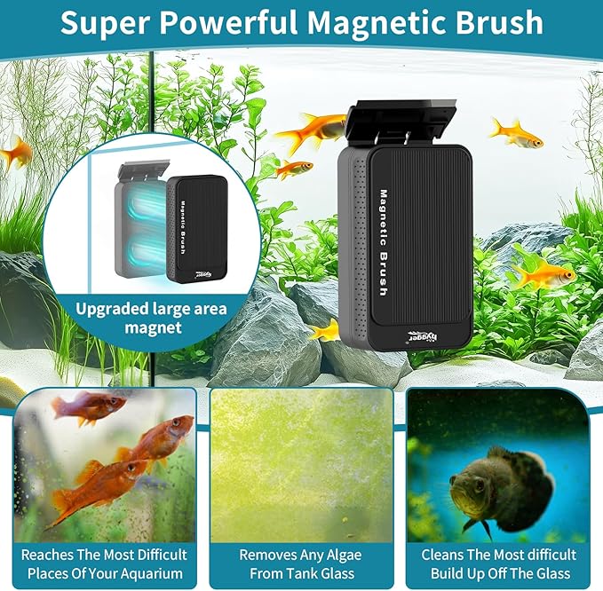 hygger Aquarium Magnet Glass Cleaner, Magnetic Fish Tank Cleaner with 2 Blades For Glass and Acrylic Aquariums, Aquarium Algae Scraper with Super Strong Magnet for Fish Tanks 0.3-0.6Inch Thickness (L)