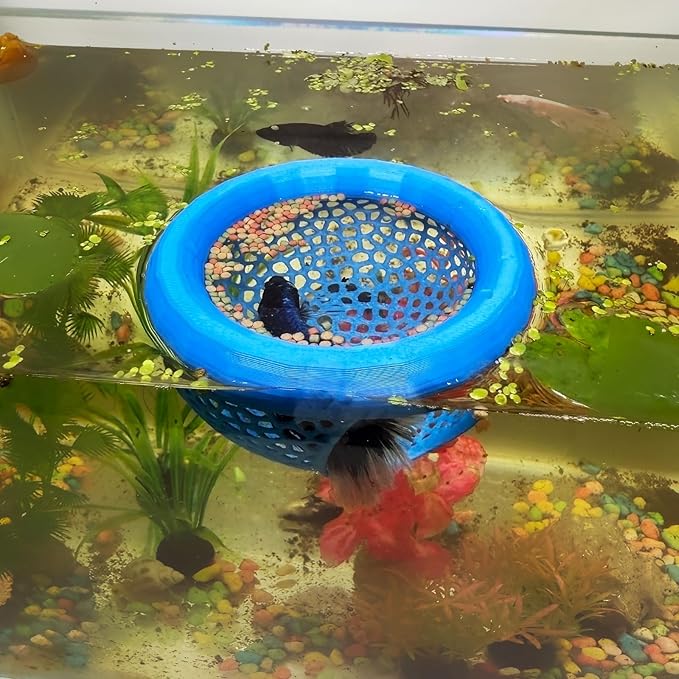 Aquarium Floating Betta Fish Skins, Betta or Shrimp Feeder, Cave and Hammock, Small Fish Feeding Rings, Aquarium Hiding Feeding Decorative Accessories (Blue)
