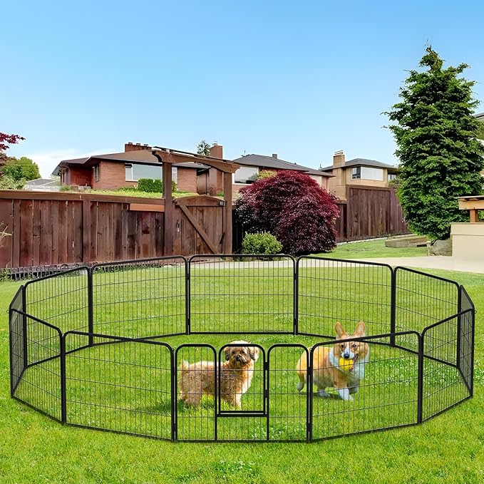 BestPet | Dog Playpen | 24 Inch, 12 Panels | Heavy Duty Metal Pet Exercise Pen | Indoor Outdoor Fence Panels | Rust-Resistant, Removable, Tool-Free Setup | Anti-Skid, Expandable Design