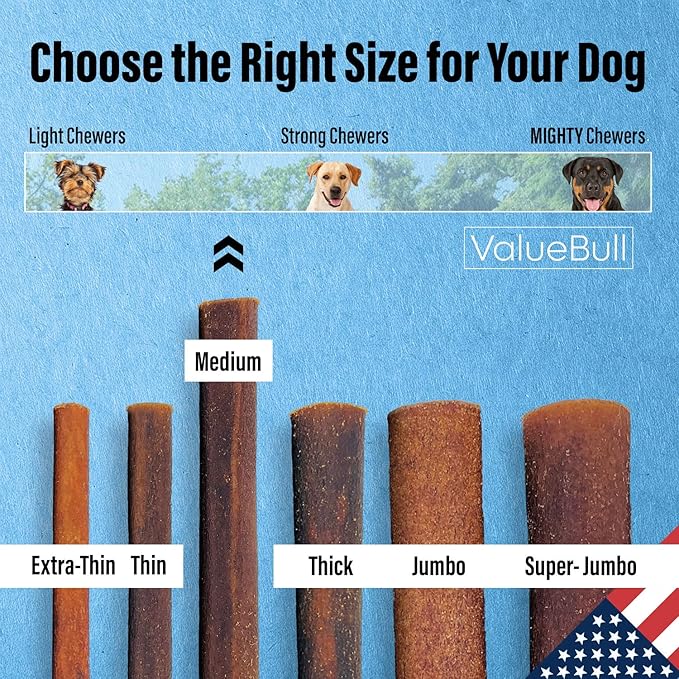 ValueBull USA Collagen Sticks for Dogs, 6 Inch Medium Chews, Natural Long-Lasting Dog Treats, 200 Count Bulk Pack - Promotes Joint, Skin & Coat Health with Glucosamine and Chondroitin