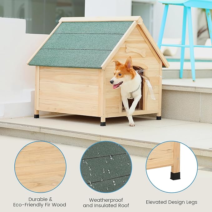 Solid Wood Dog House Comfortable Outdoor Shelter for Medium-Sized and Smaller Dog Sturdy, Durable and Easy to Clean,Can DIY,33.5’’D×30.7’’W×32.3’’H