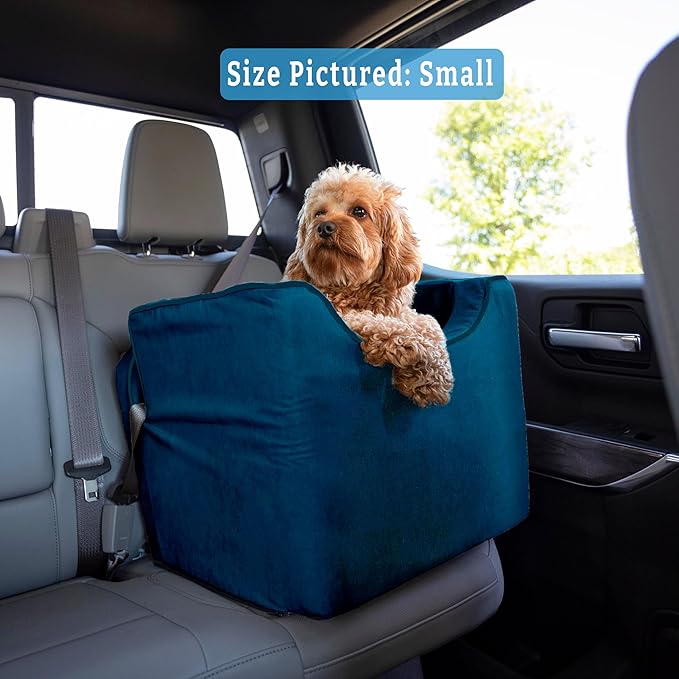 Snoozer Dog Car Seat: Lookout I Dog Booster Car Seat for Dogs Small 5-15 lbs, Size: Small, Fabric: Sapphire, Pet Car Seat to Alleviate Car Sickness for Dogs, Removable Machine Washable Cover