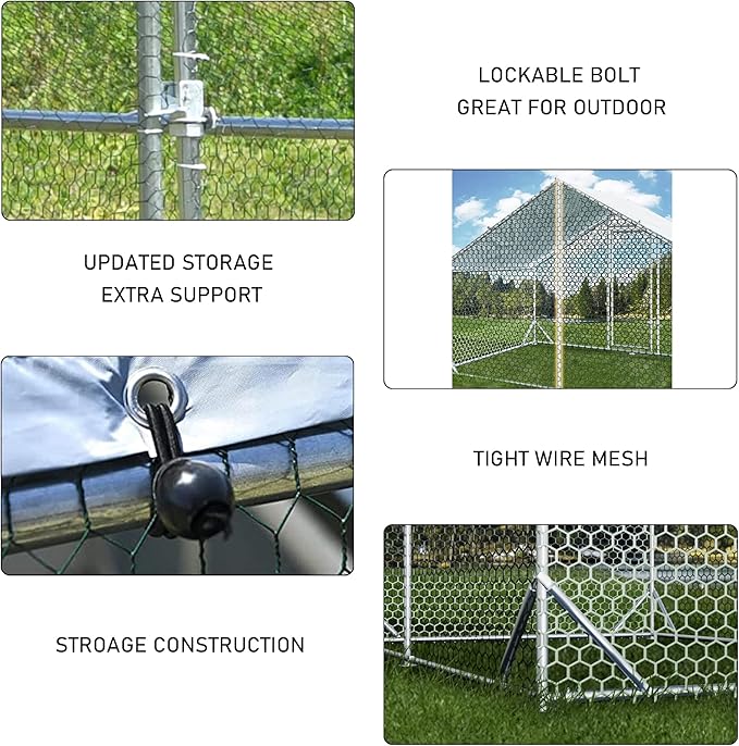 4ever2buy Large Metal Chicken Coop with Run Walk-in Poultry Cage Chicken Runs House Pen Cage Spire Roofed Chicken Coops with Anti-Ultraviolet Cover for Outdoor Backyard Farm Use 9.8’L x 6.6’W x 6.4’H