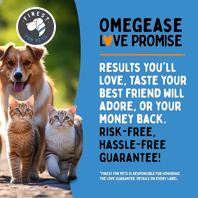 Omegease Fish Oil for Dogs & Cats - Finest for Pets Omega 3 for Cats & Dogs - Supplement for Skin & Coat, Itching, Shedding, Joints & Immune Health - 100% Pure Omega Fish Oil with EPA & DHA (16 oz)
