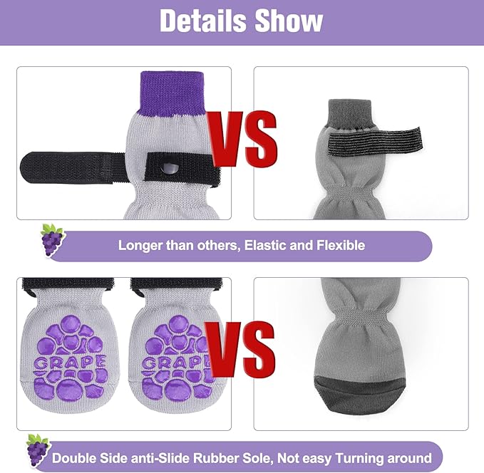 BEAUTYZOO Anti-Slip Dog Socks,Dog Shoes for Hot/Cold Pavement,Paw Protectors with Grips 3 Pairs for Puppy Small Medium Large Senior Old Dogs,Dog Socks to Prevent Licking and Hardwood Floor Protection