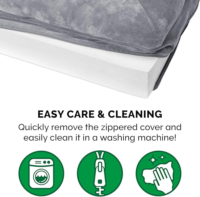 Furhaven Orthopedic Dog Bed for Large Dogs w/ Removable Bolsters & Washable Cover, For Dogs Up to 125 lbs - Faux Fur & Velvet Sofa - Smoke Gray, Jumbo Plus/XXL