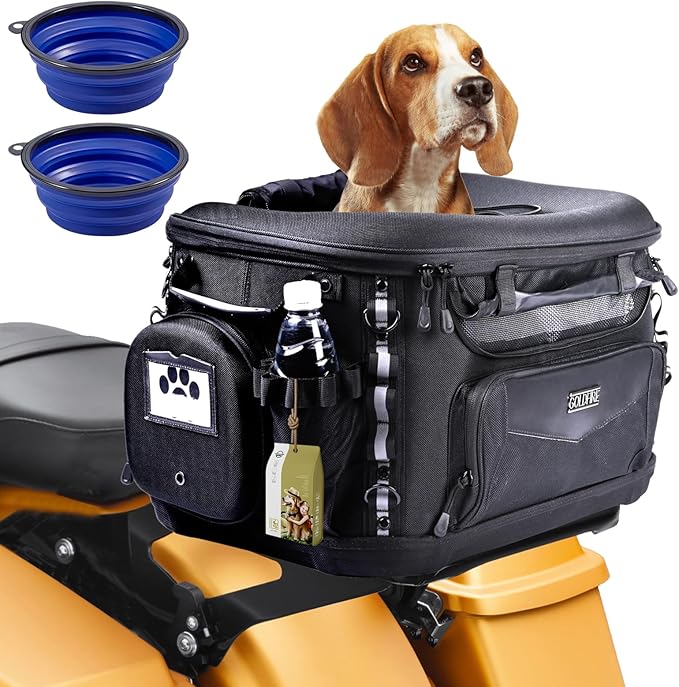 Motorcycle Dog Carrier, Portable Pet Carrier Pet Travel Bag Cat Carrier Bag for Harley Street Glide Road King Touring Trike Can Am with Luggage Rack Passenger Seat Load Capacity 20lb (Black)