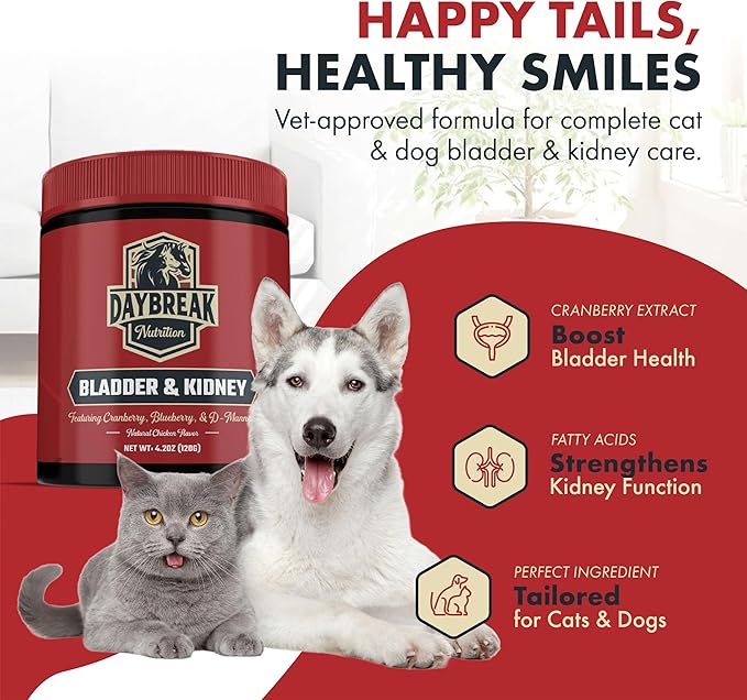 Bladder and Kidney Relief for Dogs & Cats by Daybreak Nutrition | Powder Cranberry Supplement for Dogs and Cat for UTI Treatment & Urinary Support | Dog & Cat Urinary Tract Infection Remedy Supplement