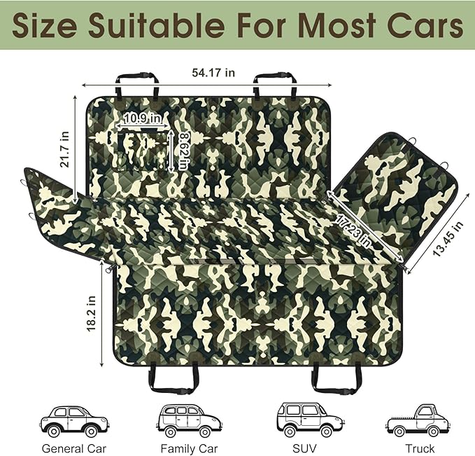 Dog Car Seat Cover, Durable Waterproof Scratch Proof Nonslip Dog Hammock, Pet Back Seat Covers with Pocket for Cars SUVs and Trucks - S, Camouflage