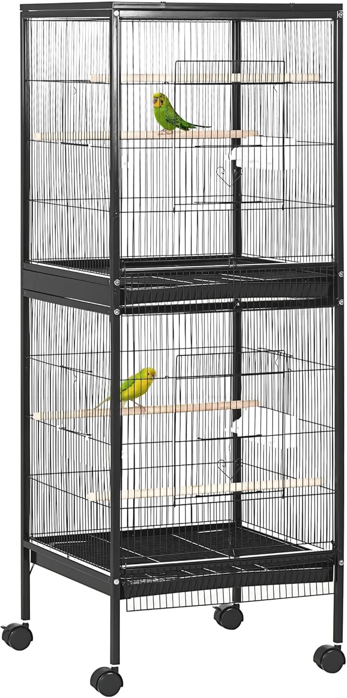 PawHut Large Bird Cage with 1.7 ft. Width for Wingspan, Bird Aviary Indoor with Multi - Door Design, Fit for a Canary, Finch, Conure, 55", Black