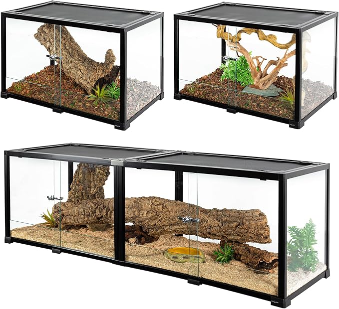 REPTIZOO 84 Gallon Large Reptile Terrarium Extra-Long 60" x 18" x 18" Spliceable Glass Reptile Tank, Double Top Cover Enclosure Habitats