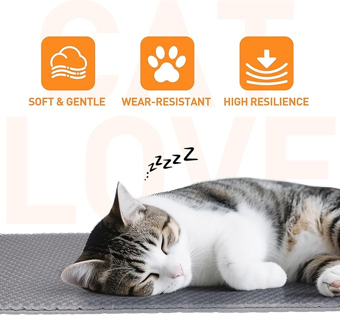 Large Cat Litter Mat for Litter Box, 47"×33" Double Layer Trapping Mat, Non-Slip Water Proof Kitty Litter Pad, Grey