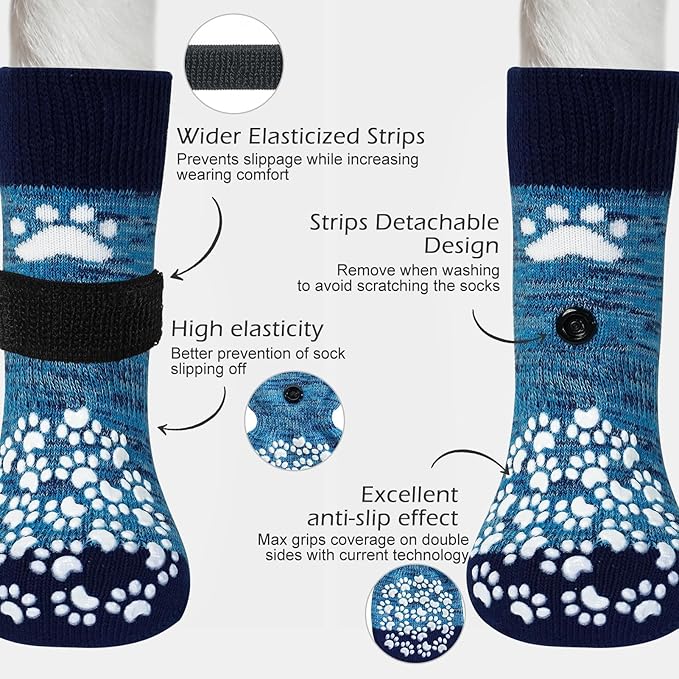 EXPAWLORER Anti Slip Dog Socks to Prevent Licking Paws, Dog Shoes for Hot Pavement, Dog Booties for Small Medium Large Senior Dogs, Traction Control Dog Boots & Paw Protectors for Hardwood Floors