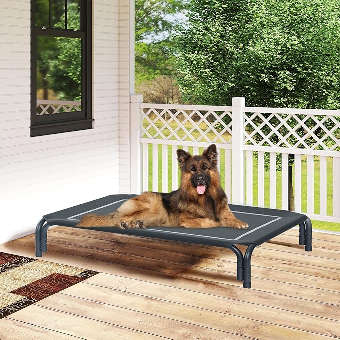 Elevated Dog Bed Raised Outdoor Dog Cot for Extra Large Dogs, Installation Requires No Tools, Frame with Washable Cooling Breathable Mesh Anti-Slip Feet, Indoor Pet Bed, Black, 48.8 Inches