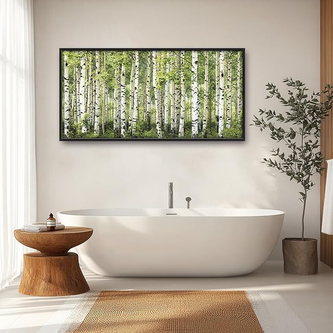 Extra Large Birch Tree Framed Wall Art for Living Room,Oversized Green Aspen Trees Forest Pictures Wall Decor,Canvas Print Painting Modern Artwork Bedroom Office Bathroom 60L" x 30W"