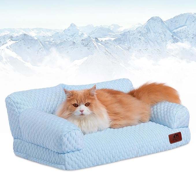 Hollypet Cooling Dog Cat Pet Couch Soft Calming Sofa Bed for Medium Small Cats and Dogs, Gray, 24"x 18"x10"