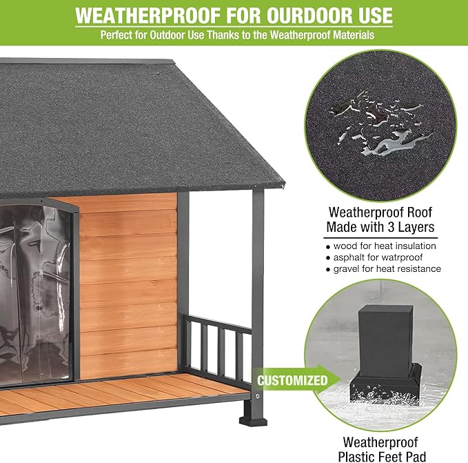 Gutinneen Large Dog House Outdoor Dog Kennel with All-Around Iron Frame Dog Cage Perfect for Small & Medium & Large Dogs,Roomy