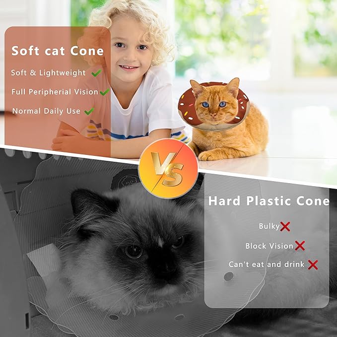 Cat Cone Collar Soft, Adjustable Cat Recovery Collar Kitten Cones to Stop Licking, Cute Donut E Collar After Surgery, Cats Neck Pillow ConeElizabethan Cones of Shame (Waterproof Brown, Large)