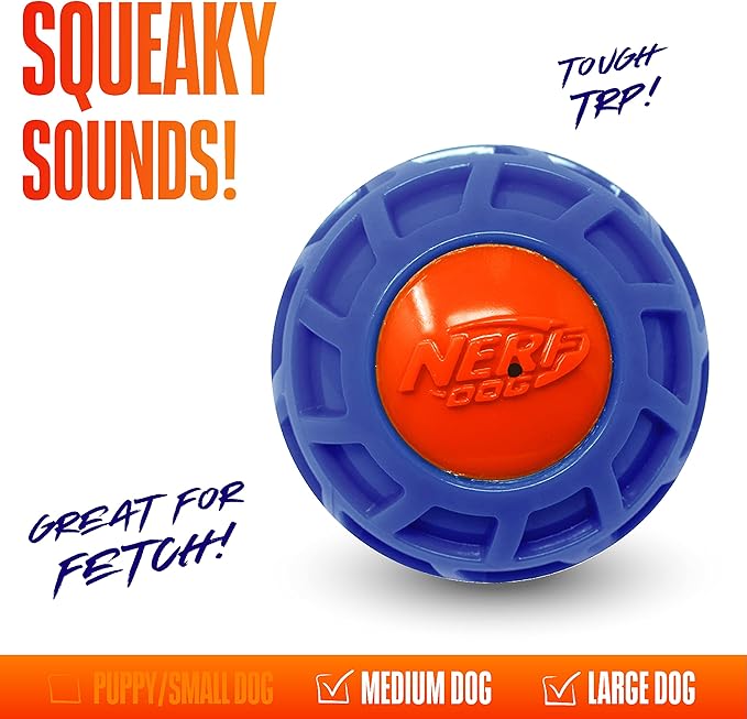 Nerf Dog 4in TPR EXO Squeak Ball - Blue/Orange, Large Breeds
