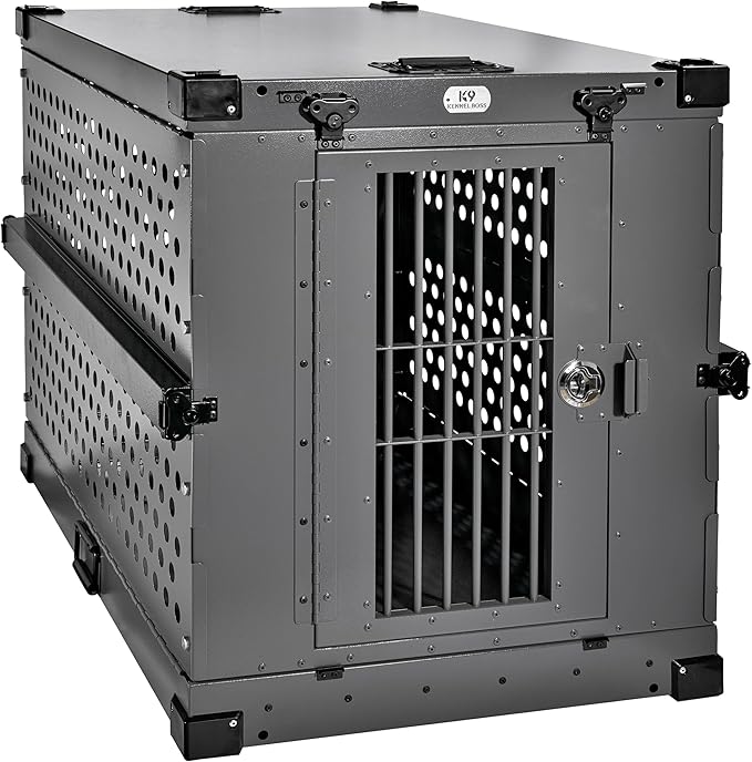 Heavy Duty Fully Collapsible Powder-Coated Aluminum Dog Crate - Large (Gray)