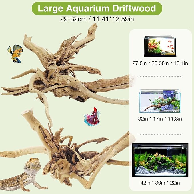 Tfwadmx Natural Driftwood for Aquarium, 11-13 inch Reptile Branches Terrarium Wood Aquarium Trunk Driftwood Tree Fish Tank Log Decoration Pack of 2