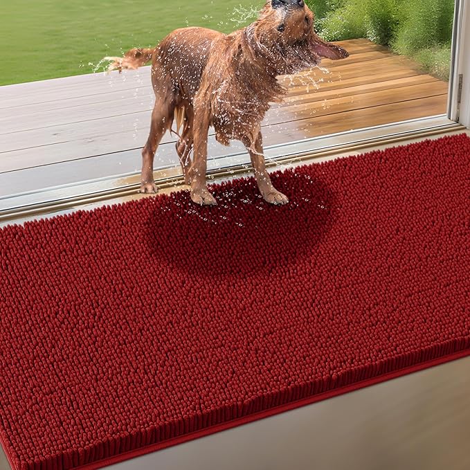 IM HOME Extra Large 71" x 25" Red Dog Door Mats for Muddy Paws, Chenille Absorbent Dog Mat, Non Slip Heavy Mud Mat for Dogs, Soft Pet Bed Mat for Entryway, Mud Paws, Inside Floor