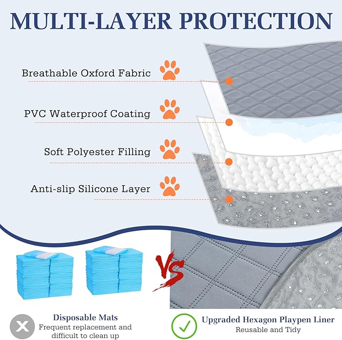 2-in-1 Small Animals Playpen with Pad, Waterproof Small Pet Cage Tent with Reusable Pad, Portable Outdoor Yard Fence with 3 Metal Rod for Chick/Kitten/Puppy/Guinea Pig/Rabbits/Chinchillas, Black
