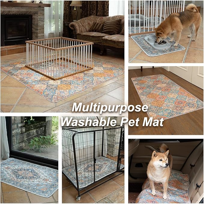 nunubaby Washable Pee Pads for Dogs, Stylish, Non-Slip and Leak-Proof Pee Pads. Reusable Potty Pads for Dogs for Crates and Floors.(Beige/Multi, 31" x36" )