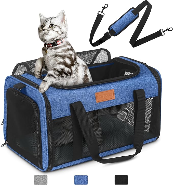PETUX TSA Approved Pet Carrier in Cabin, 17"x11"x9.5" Soft Cat Carriers for Small Cat up to 12 lb and Puppy up to 10 lb, Top Open Portable Pet Carrier Airline Approved for Travel and Vet Visit (Blue)