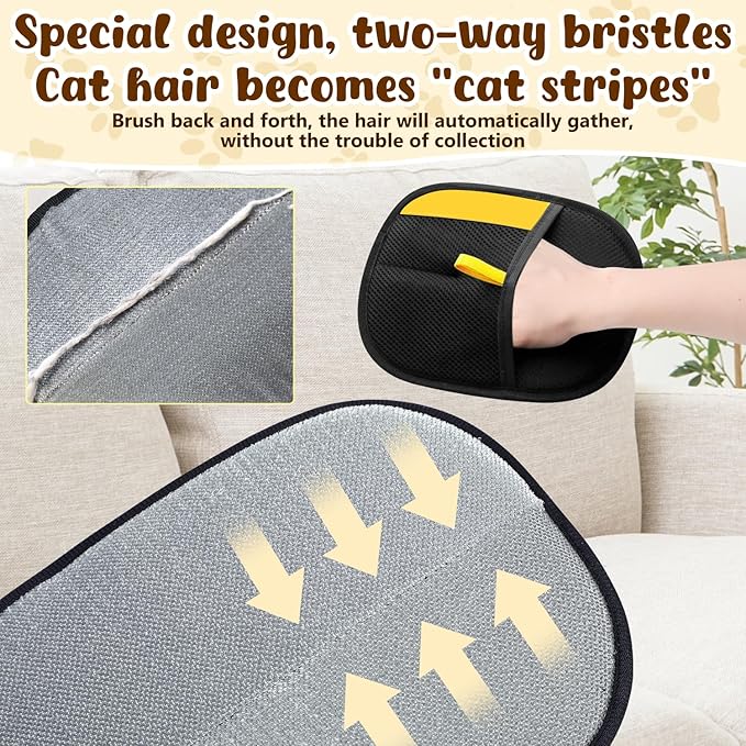KLIFE 2Pcs Pet Hair Remover Glove for Cats & Dogs, Electrostatic Pet Hair Removal Gloves, Reusable Double Sided Pet Hair Remover for Couch, Furniture, Carpet, Car Seat