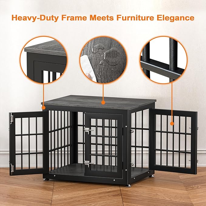 26 Inch Heavy Duty Dog Crate Furniture for Small Dogs, Decorative Pet House End Table, Wooden Cage Kennel Furniture Indoor, Gray