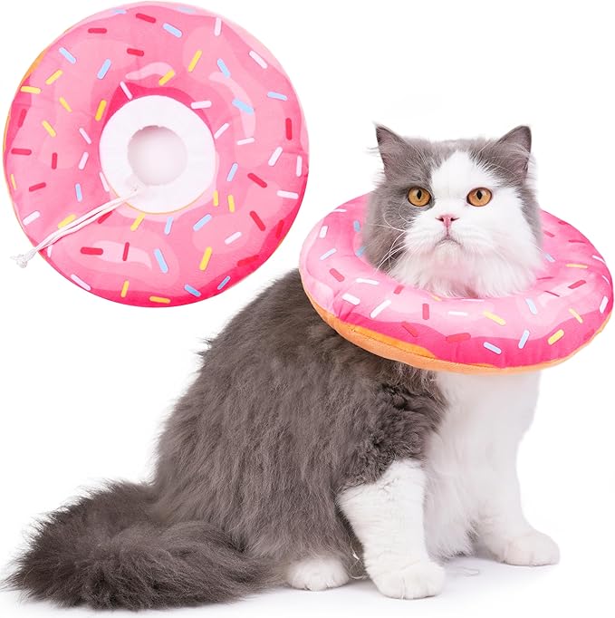 Cat Cone Collar Soft, Cat Recovery Collar for Wound Healing Cute Donut Adjustable Kittens Cones to Stop Licking Comfortable Lightweight Neck Elizabethan Collars for Cats Kittens After Surgery