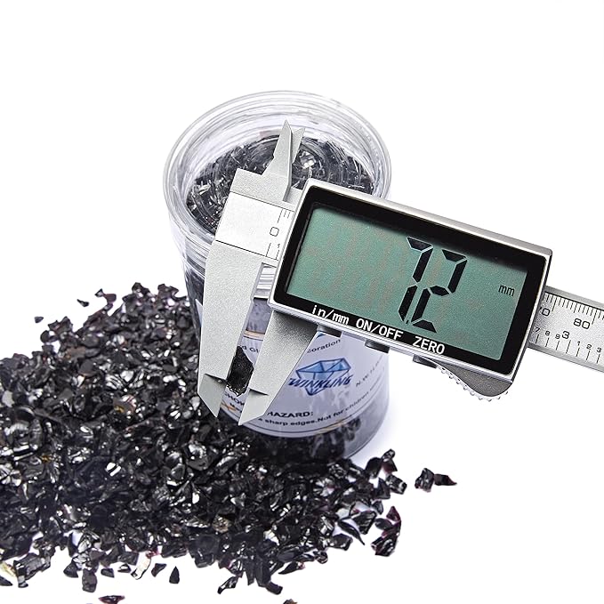 TWINKLING High Luster Crushed Glass Glitter, Broken Glass, Fire Glass Gems Chips for Fire Pit, DIY Resin Art, Epoxy Crafts, Geode Painting, Aquarium Decoration, 6-9mm(370g/13oz.) (Black)