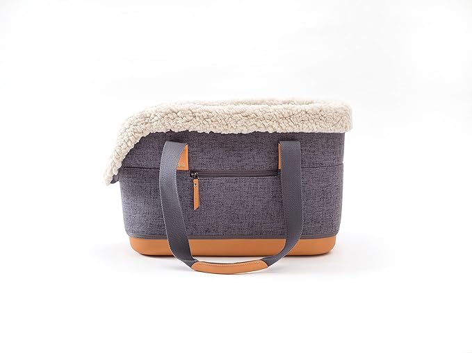 LeftPine x P.L.A.Y. Deluxe Dog Carrier Purse - Soft Sided Pet Travel Tote for Small Dogs & Puppies up to 16 Pounds - Built-in Safety Leash, Machine Washable, Removable Liner, Zipper Pocket (Charcoal)
