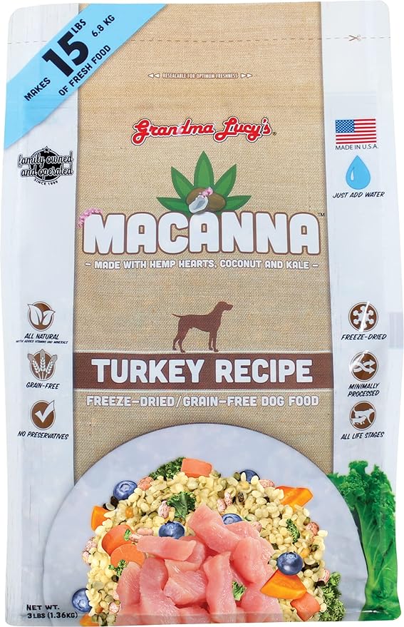Macanna Grandma Lucy's Grain-Free Turkey Freeze-Dried Dog Food 3 Lbs., Brown
