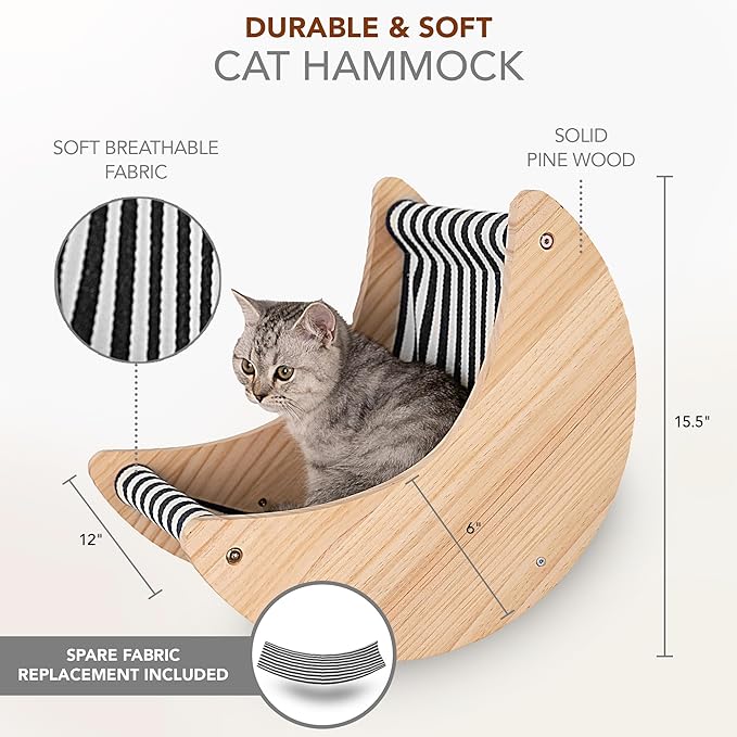 3-Piece Cat Wall Furniture Set - Hammock, Hexagon House, Climbing Steps - Wall Mounted Shelves, Perches, and Beds - Modern Design for Large Cats and Kittens & Spare Hammock Fabric Included