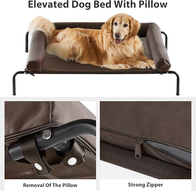 RRPETHOME Large Elevated Cooling Dog Bed, Raised Dog Cot Beds for Large Dogs, Elevated Outdoor Pet Bed, Chew Proof Portable Cooling Pet Cot with Skid-Resistant Feet and Breathable Mesh