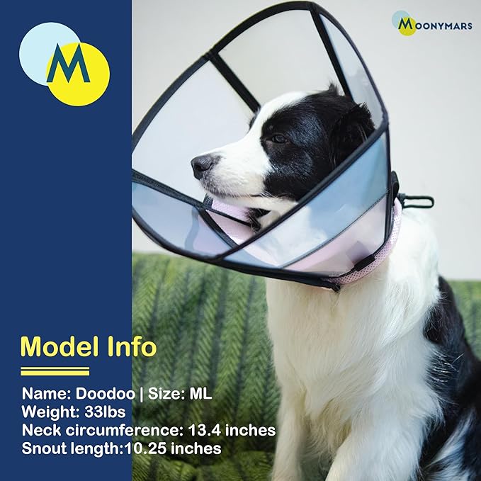 Soft Dog Cone Collar, Comfortable Pet Recovery Neck Collars After Surgery for Large Medium Dogs, Plastic Breathable Elizabethan Dog Head Circle Stop Licking, Adjustable Cones 20cm /8" Long (M Black)