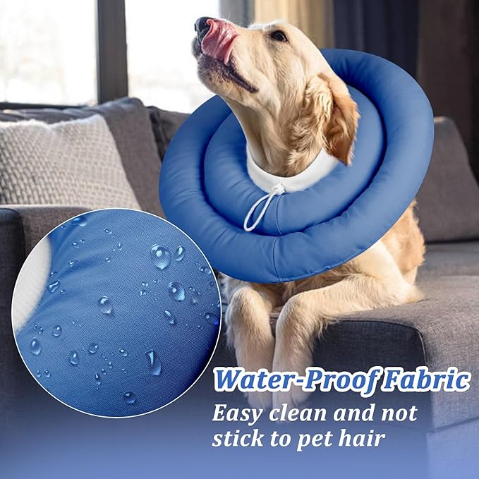 IDOMIK Dog Recovery Collar, Waterproof Soft Dog Cone After Surgery, Comfy Protective Elizabethan Collar Alternative for Dogs Cats, Adjustable Pet Neck Donut Cone Anti-Licking Biting Wounds,Navy,M