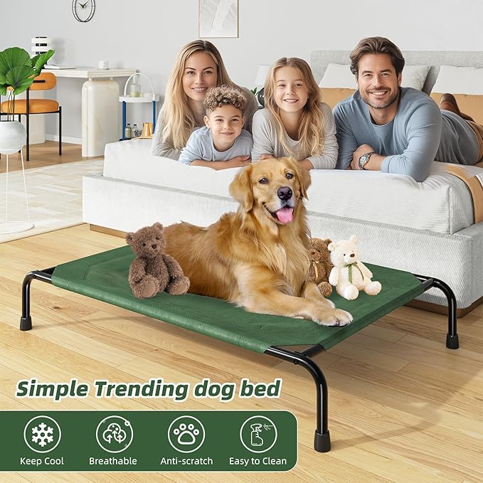 Simple Trending Raised Dog Bed for Large Dogs, Waterproof XL Dog Cot, Outdoor Cooling Elevated Pet Bed Load 200lb, 47.75" x 30.5", Green
