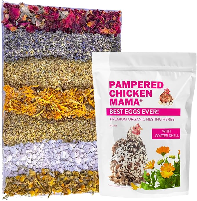 Pampered Chicken Mama Best Eggs Ever! Nesting Herbs for Chickens (1.25 Pounds) Calcium Supplement for Chickens | Chicken Feed Supplies, Hen Treats for Coops
