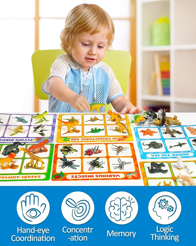Coogam Sorting Toys for Toddles, Animals Figures Dinosaurs Birds Insects Cognition Matching Game Playset, Fine Motor Learning Activities Educational Toy Gift for 3 4 5 Year Old Kid
